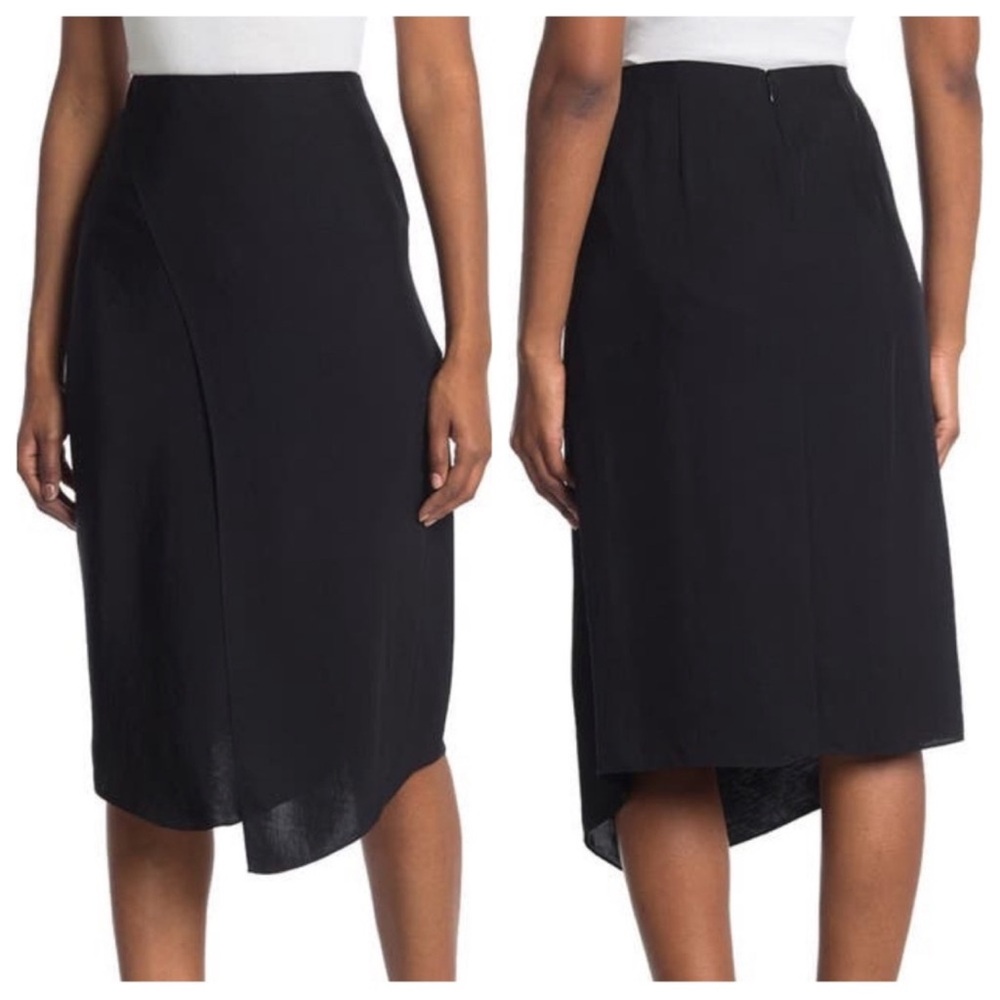 Vince Asymmetric Wrap Skirt Black Midi Minimalist Whimsigoth Fairycore NWT-6